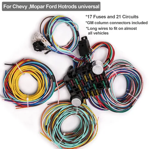 Miniatura 5 de Kit de arnés de cableado de 21 circuitos, cables universales extralargos para Ford, Chevy, Chrysler, Mopar Hotrods y Ratrods
