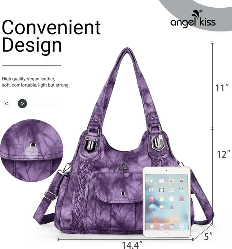 Miniatura 3 de Angelkiss - Bolsos y bolsos de mano para mujer, de cuero vegano lavado, bolso cruzado de hombro