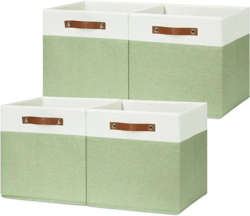 Miniatura 25 de HNZIGE Juego de 4 cubos de almacenamiento de tela, organizadores plegables para estantes, hogar, cubos decorativos para el hogar, juguetes, armario