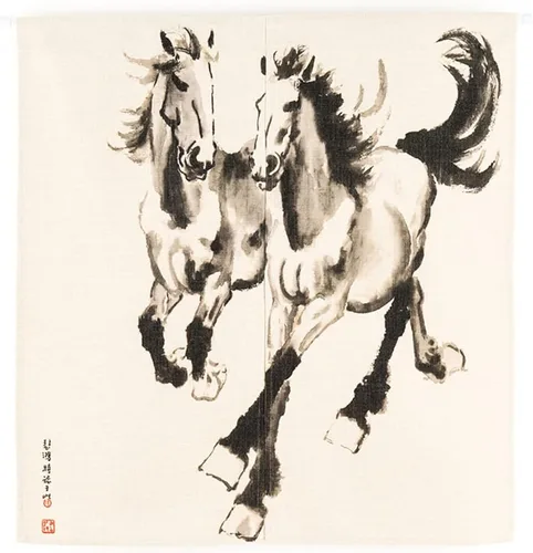 Miniatura 17 de Cortina japonesa Noren para puerta, impresión de caballo de tinta china, tapiz para entrada, decoración del hogar, 33.5 x 35.5 pulgadas