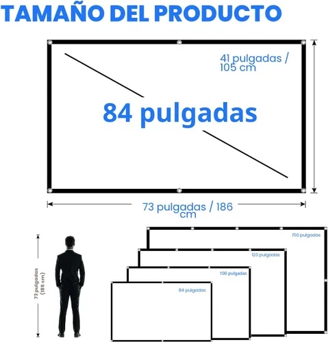 Miniatura 6 de Pantalla de proyector, pantalla de proyección frontal trasera portátil plegable de 84 pulgadas, para interiores y exteriores, 4K 16:9 HD, pantalla