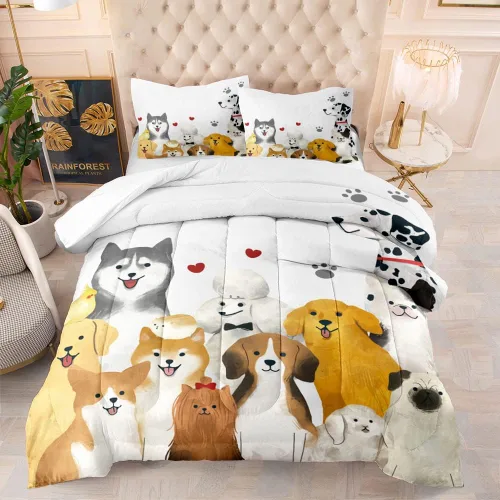 Miniatura 9 de Suncloris Lindo edredón de varios perros para niños, juego de ropa de cama Kawaii de dibujos animados para niños y niñas, juego de edredón temático