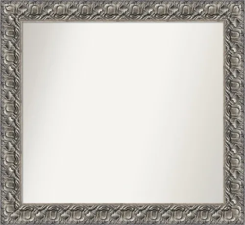 Miniatura 420 de Amanti Art Espejo de baño plateado para sobre fregadero, 26 x 26 pulgadas, espejo cuadrado de níquel pulido, marco de madera tradicional mediano, se