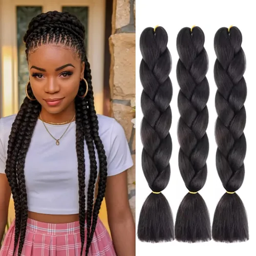 Miniatura 16 de Cabello trenzado rubio, cabello para trenzar de 24 pulgadas, 3.53 oz/pieza, 3 piezas de extensiones de cabello trenzado jumbo de fibra de alta