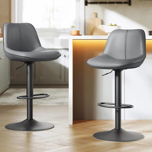 Miniatura 11 de VASAGLE Taburetes de bar, juego de 2 sillas de bar giratorias, altura ajustable, acolchado, taburetes de cocina de cuero sintético con respaldo
