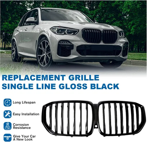 Miniatura 2 de Parrilla Frontal de Listones Individuales Compatible con X5 G05 2019 2020 2021 2022 2023 (Parrilla de Riñón Negra Brillante)