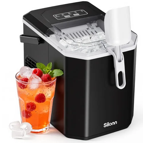 Miniatura 19 de Silonn - máquina de hielo para encimera, máquina de hielo portátil de acero inoxidable con asa de transporte, máquinas de hielo autolimpiables