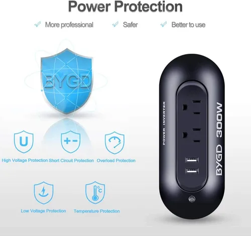 Miniatura 4 de Inversor de corriente de 300 W CC 12 V a CA 110 V Convertidor de corriente portátil con puertos USB duales, diseño compacto para un inversor