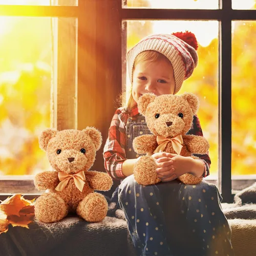 Miniatura 6 de HyDren 18 piezas de animales de peluche de oso a granel de 12 pulgadas, muñecos de oso de peluche suave con lazos, pequeño juguete de peluche