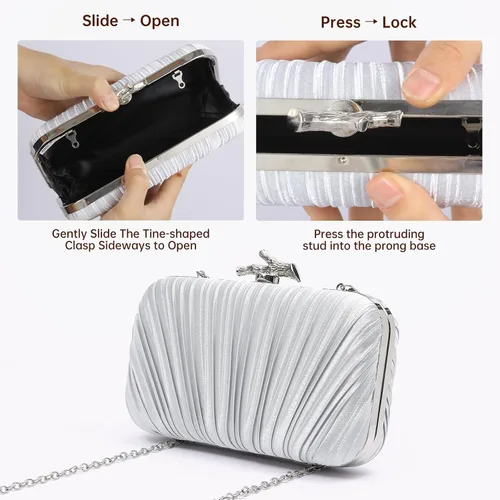 Miniatura 6 de Bolsos para mujer, bolso de noche, bolsos formales con pliegues para mujer con cadena para graduación, boda, fiesta de etiqueta negra