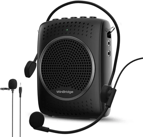 Juego de micrófono y altavoz de voz ultra portátil, mini altavoz con 2 micrófonos, amplificador recargable con micrófono Lavalier/Auriculares para