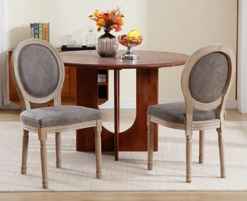 Miniatura 43 de chairus Juego de 2 Sillas de Comedor Estilo Granja Sillas de Comedor de Casa de Campo Francés Sillas Tapizadas de Tela Vintage con Respaldo Redondo