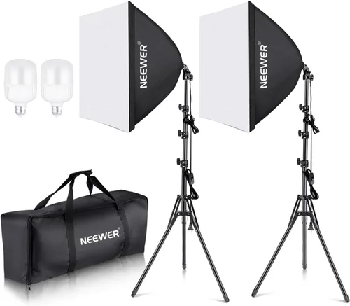 NEEWER Kit de iluminación Softbox equivalente a 700 W, paquete de 2 bombillas LED de 5700 K con certificación UL, cajas de luz de 24 x 24 pulgadas