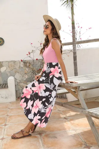 Miniatura 4 de BLUETIME - Vestido largo de verano, sin mangas, con estampado floral, estilo bohemio, para mujer (S-3XL)