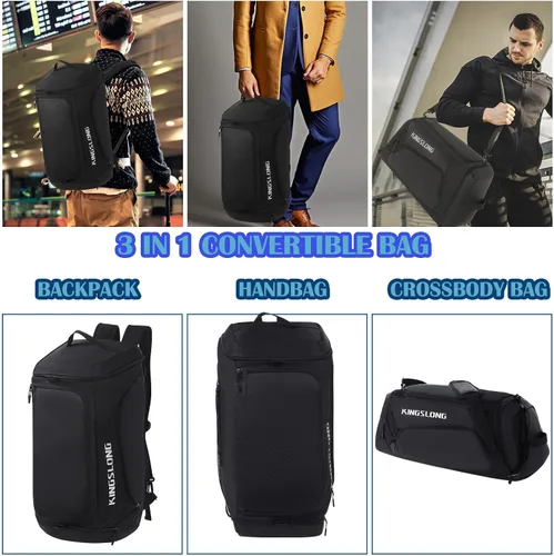 Miniatura 5 de TPAID Bolsas de lona para viajar, bolsas de lona grandes de gimnasio de 40 L para hombres, mochila impermeable con compartimento para zapatos, Bolsa
