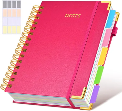 Miniatura 35 de Cuaderno universitario de espiral con tapa dura de cuero de 8 x 10 pulgadas, con pestañas separadoras extraíbles, para 5 materias, a rayas; diario