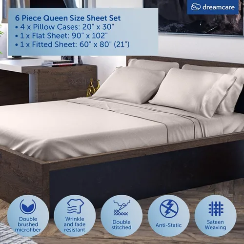 Miniatura 16 de DREAMCARE Juego de sábanas Queen – 6 piezas Sábanas de enfriamiento – hasta 15” Sábanas profundas tamaño Queen – Colección 2500 Supreme – Extra 03
