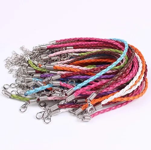 Onwon 50 cordones trenzados de cuero de colores mixtos para hacer joyas, artesanías, cuerdas trenzadas con cierres de langosta, cadena extendida