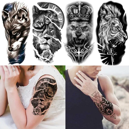 Miniatura 6 de FANRUI 24 hojas de manga de tatuaje temporal de brazo completo súper grande para hombres con 8 hojas de tatuajes temporales de manga completa
