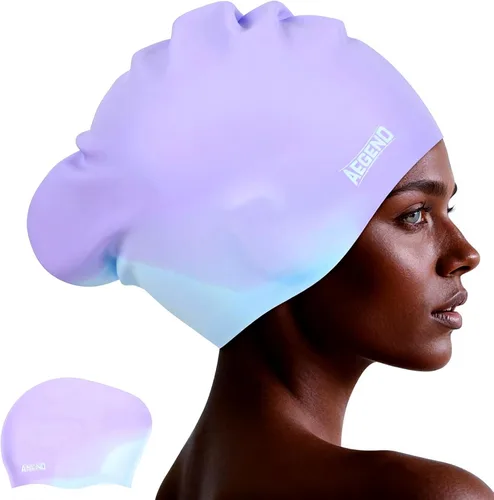 Miniatura 21 de Aegend - Gorros de natación para cabello largo, gorras de natación de silicona duraderas para mujeres, hombres, adultos, jóvenes, fáciles de poner