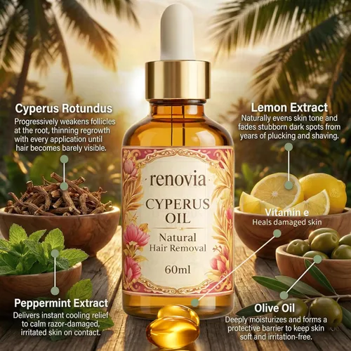 Miniatura 3 de Renovia Cyperus Rotundus Oil for Hair Removal, 2026 New Professional Hair Removal Oil, Renovia Organics Hair Removal for Women, Moisturizing