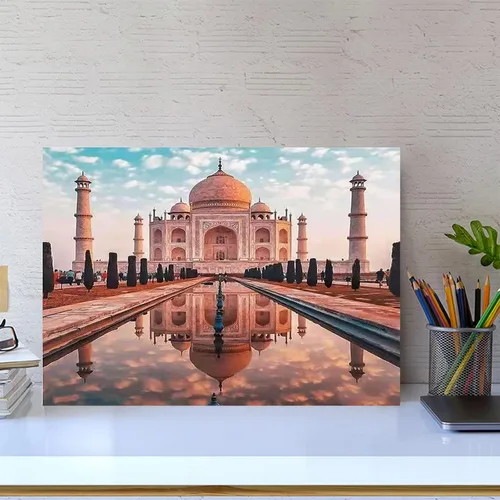 Miniatura 3 de QAZWSX Kit de pintura de diamante 5D por números, vista Taj Mahal, kit de pintura de diamantes de imitación para adultos, bordado, artes