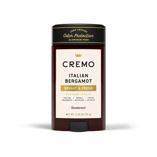 Cremo Desodorante italiano sin aluminio de bergamota para hombres, protección contra olores de larga duración de 48 horas, 2.65 onzas