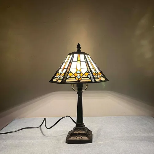 Miniatura 3 de Bieye L10791 - Lámpara de mesa estilo misión con luz nocturna de vidrio manchado Tiffany y pantalla cónica hexagonal, 10 pulgadas de ancho x 16