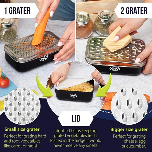 Miniatura 4 de Rallador de queso con contenedor y tapa y juego de pelador - Juego de utensilios de cocina multifuncional de acero inoxidable para verduras y frutas