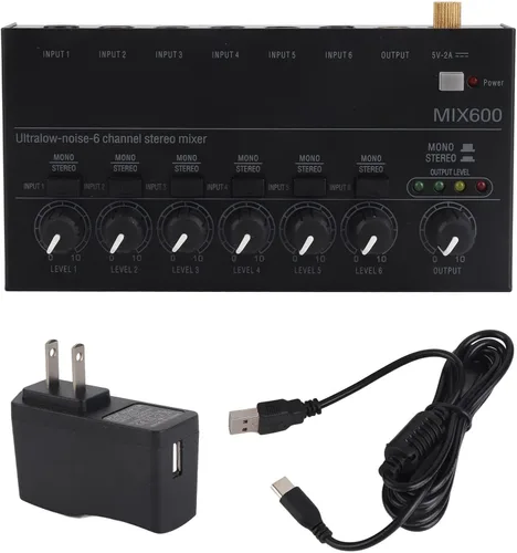 Mezclador de sonido, mezclador de audio profesional, consola de tablero de sonido de bajo ruido, 6 canales, mezclador de línea estéreo para clubes,