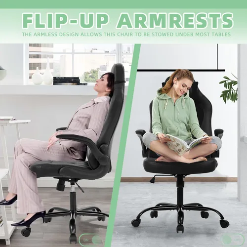 Miniatura 5 de Silla ergonómica para juegos con reposacabezas ajustable y soporte lumbar, cómoda silla de oficina de piel sintética con respaldo alto para adultos