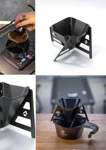 Miniatura 7 de CAMPINGMOON - Gotero de café plegable para acampar al aire libre, acero inoxidable 304 COF-01 (negro)
