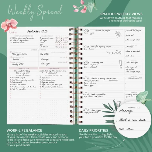 Miniatura 3 de PLANBERRY Agenda semanal grande prémium – Planificador de vida y presupuesto sin fecha – Organizador y diario de productividad, 8 x 10.4 pulgadas