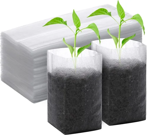 Miniatura 17 de Greaner 100 bolsas de cultivo de vivero grandes, 7.8 x 8.6 pulgadas, bolsa de cultivo de plántulas de tela biodegradable no tejida, bolsas