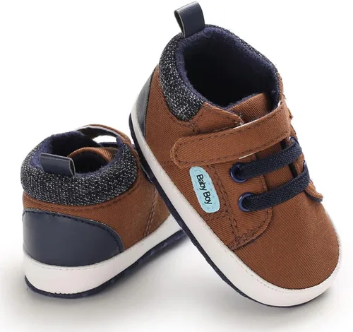 Miniatura 3 de Sekantrol Zapatos de cuna para recién nacidos, zapatos de bebé para niños y niñas, suela de goma suave, zapatos de moda de caña alta antideslizantes