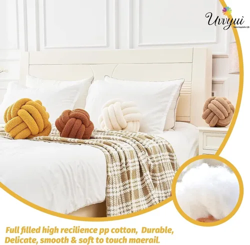 Miniatura 3 de Uvvyui - Almohada de nudo en forma de bola, almohadas decorativas suaves para el hogar, cojín redondo de arrojo, almohada de felpa anudada hecha a