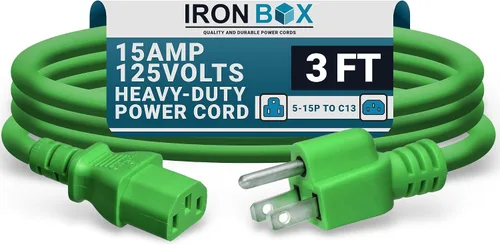 Miniatura 25 de IronBox Electric - Cable de alimentación de servicio pesado 5-15P a C13 - Cable de 3 clavijas 15A 125V 14/3 SJT para PC - Cable para computadora