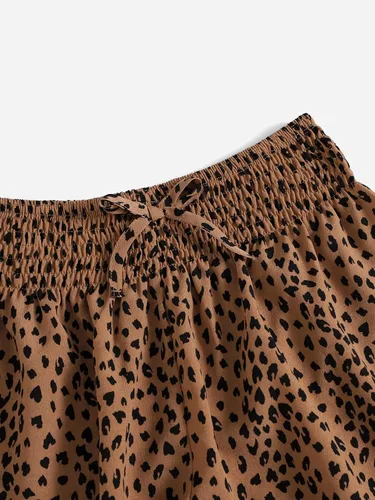 Miniatura 3 de Cozyease Pantalones cortos de pierna ancha con estampado de cintura elástica y nudo frontal para niñas
