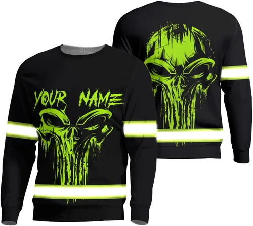 Miniatura 33 de Camiseta de alta visibilidad con bandera de EE. UU., con nombre personalizado, ropa de trabajo de seguridad reflectante, caminantes Calavera