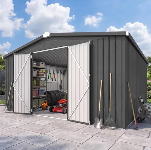 Miniatura 13 de AECOJOY Cobertizo de almacenamiento de metal para exteriores de 3 x 5 pies, cobertizo de herramientas de jardín resistente con puerta de gran