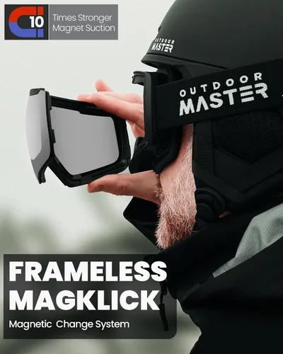 Miniatura 3 de OutdoorMaster Heron - Gafas de esquí con 2 lentes, sin marco, lente magnética intercambiable HD Toric, gafas de snowboard OTG Marco negro A Vlt