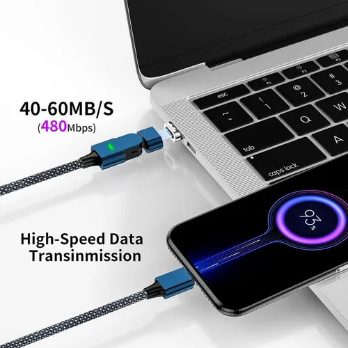 Miniatura 4 de Cable de carga magnético USB C de 100 W, rotación de 180°, cable de carga magnético 2 en 1 para teléfono [2 unidades, 4/6.6 pies], transferencia