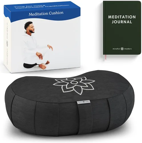 Mindful & Modern Cojín de Meditación Grande | Zafu Yoga Bolster Cojín de Meditación para el Suelo | Cojín con Forma de Media Luna Relleno de Cáscara