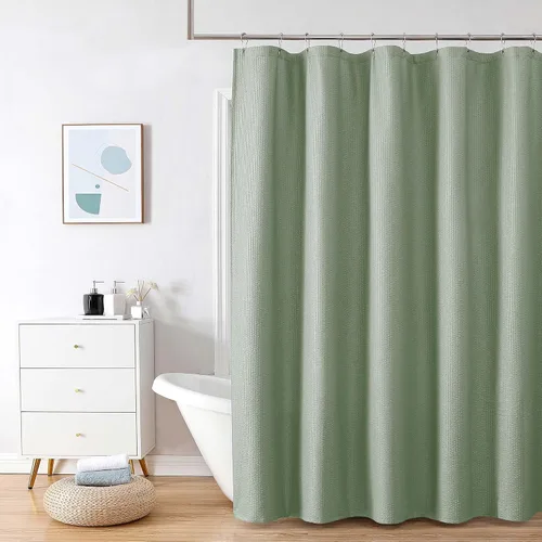 Miniatura 34 de OVZME Berry - Cortina de ducha extralarga verde de 96 pulgadas, cortina de baño de tela con textura en relieve 3D, cortina de baño grande para Verde