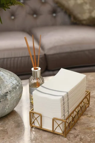 Miniatura 7 de Toallas de mano desechables para baño, diseño plateado, 200 toallas desechables con sensación de lino para huéspedes – Servilletas para cena formal