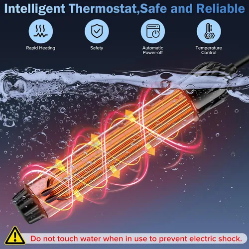 Miniatura 5 de Calentador de agua portátil de 2000 W, calentador de piscina - Calentador de inmersión con termómetro digital, calentamiento de óxido de magnesio