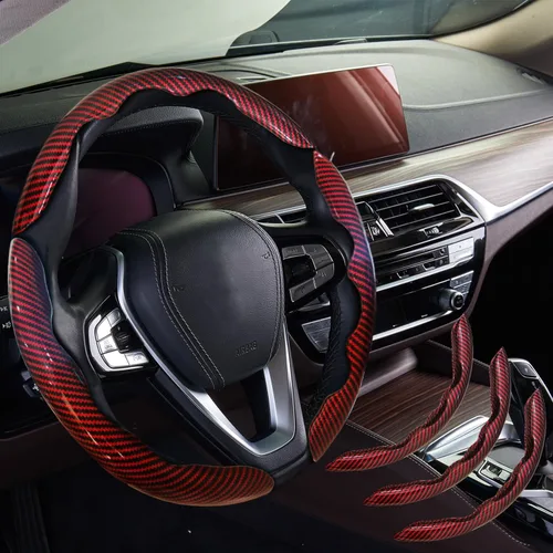 Miniatura 16 de WOCOCN 2 fundas para volante de automóvil, protector antideslizante de fibra de carbono para hombres y mujeres, múltiples opciones de color, Beige
