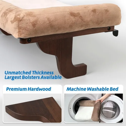 Miniatura 6 de Zakkart Percha para gato para alféizar de ventana con refuerzo, diseño ortopédico de hamaca con madera dura de primera calidad y marco de metal
