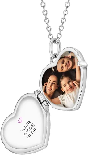 Miniatura 2 de Collar de plata de ley 925 con colgante de corazón pulido de 16 pulgadas para niñas jóvenes, collar con colgante de medallón para fotos