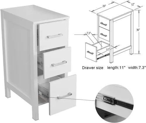 Miniatura 2 de UEV Organizador de cajones de baño, tocador individual independiente, mesita de noche, 12 pulgadas de largo x 20 pulgadas de ancho x 30 pulgadas